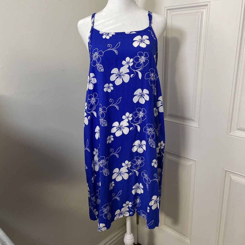28 Palms Women's Tropical Print Strap Shift Dress Blue & White Size Medium